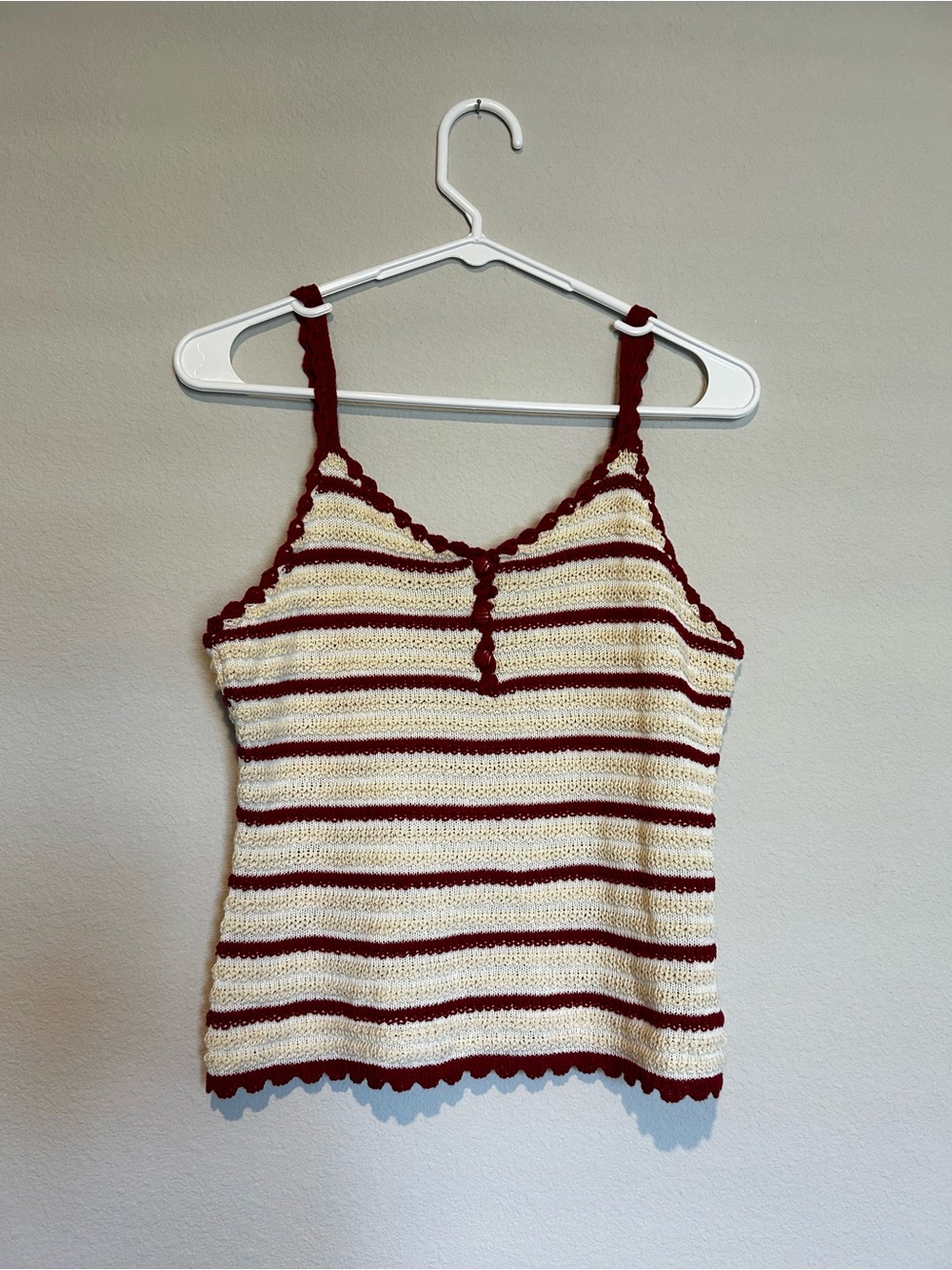 Cider Cream and Burgundy Striped Crochet Tank